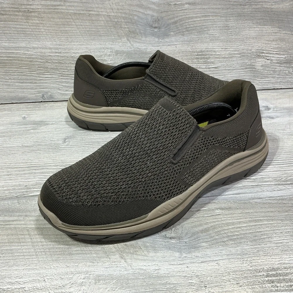 Skechers Relaxed Fit Memory Foam Shoes Mens 12 Olive Brown Slip On 204000 OLBR